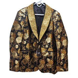 Hi-Tie Mens Rose Pattern Gold Blazer Jacket Size M